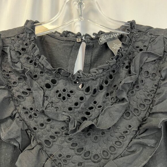 Design 365 Sleeveless Ruffle Neck Pullover Blouse Black Womens Size Large - Picture 3 of 8